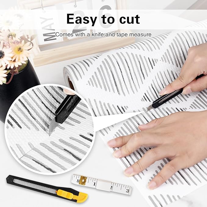 Shelf and Drawer Liner for Kitchen Cabinet,18 in x 30 FT Non-Adhesive Cabinet Liners for Shelves Non-Slip Waterproof Kitchen Drawer Liners Contact Paper Shelf Paper with Knife and Tape Measure