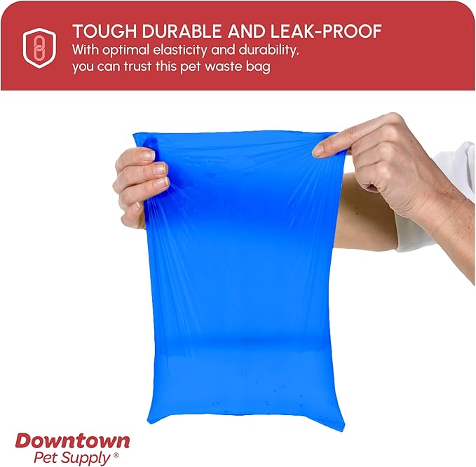 Downtown Pet Supply Poop Bags for Dogs with Dispenser, 2200 Count - Leak-Proof Dog Waste Bags and Bone-Shaped Dog Poop Bags Holder for Leash - Rainbow of Colors, 12.5" x 8.5"