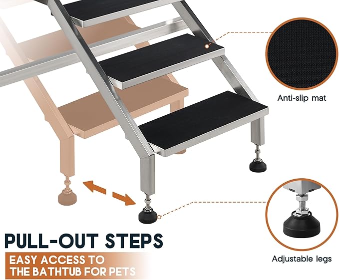 Albott 50-Inch Stainless Steel Dog Washing Station with Anti-Slip Steps, Sprayer, Faucet, and Soap Box – Professional Pet Bathtub for Medium/Small Pets, Ideal for Home, Garage, and Grooming(Left)