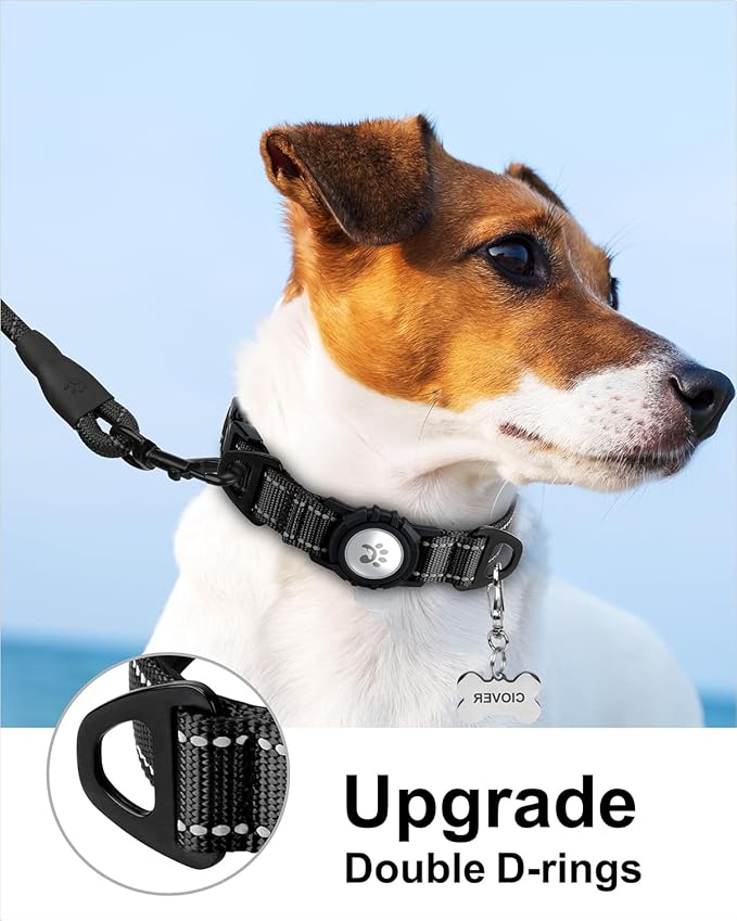 TagME Airtag Dog Collar,Waterproof Reflective Pet Collar with Airtag Holder,Soft Padded and Double D-Rings for Puppy,Black