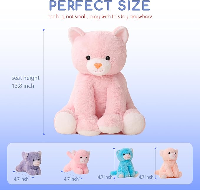 5 Pieces Cat Stuffed Animals for Girls, 1 Mommy Cat with 4 Babies, Soft Plush Cat Toy Set for Kids 3-9, Gifts for Christmas, Birthday, Children's Day, Valentine's