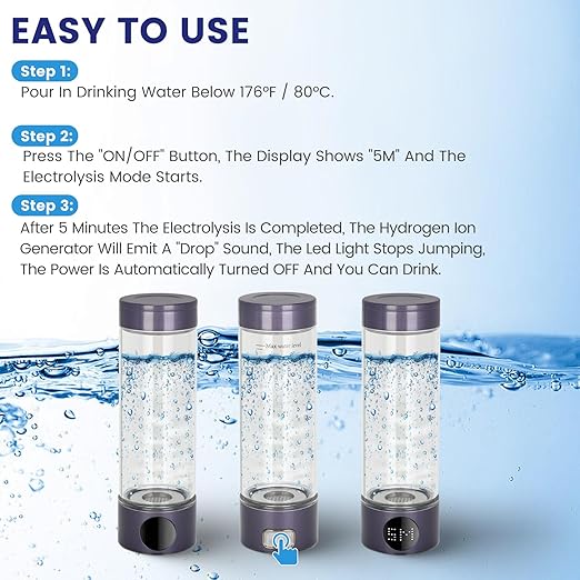 Hydrogen Water Bottle 2024, 400ML Portable Hydrogen Water Bottle Generator 5 Minute Rapid Electrolysis 1500PPB, Hydrogen Water Ionizer Machine 1500mAh Battery, For Home Office Travel (Purple)