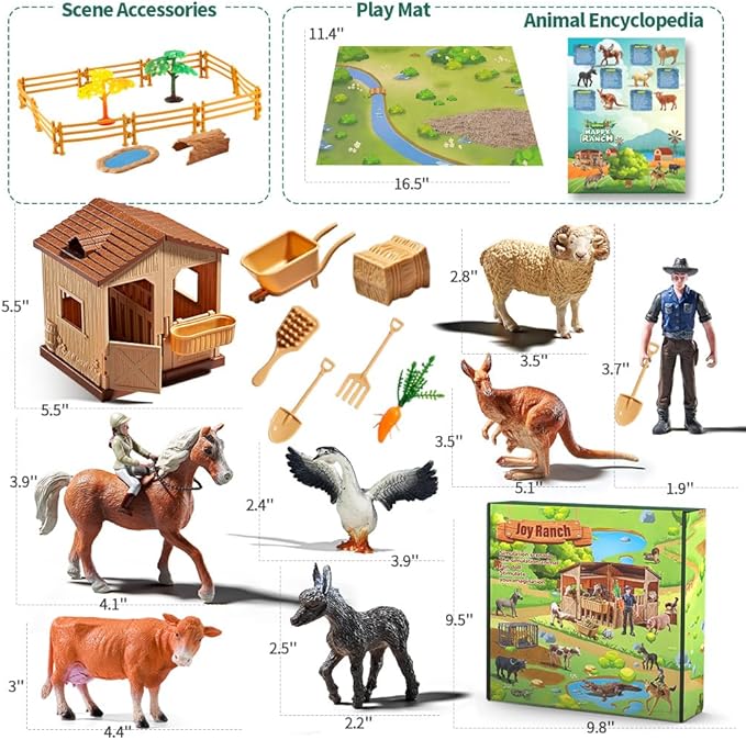 Farm Animal Toys for Toddlers 3-5-7 Kids, 24 Realistic Animal Figures Including 1 Stable and Props, Play Mat, Zoo Toy Animals Figurines, Playset for Boys and Girls Birthday