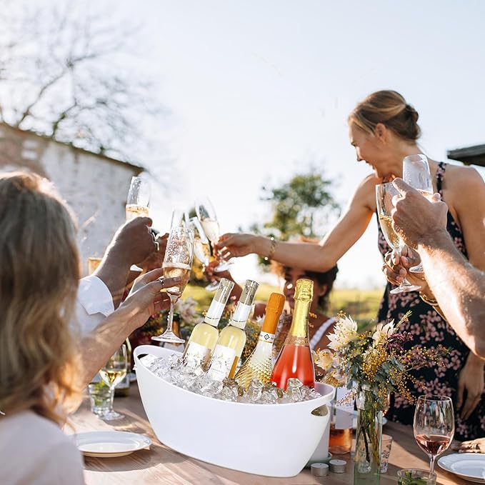 Ice Buckets for Parties, 2 PCS Acrylic Champagne Beverage with 2 Ice Bucket Scoop, Drinks Buckets Tub for Cocktail Bar, Long and Narrow 5.5 Liter Bucket for Party(5.5L) (White)