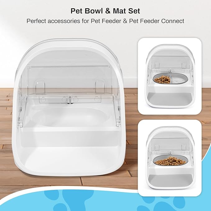 Replacement Mat & Bowl Set for Automatic Microchip Pet Feeder & Connect, 1 Split, 1 Flat Bowl and 1 Mat, Keep Food Fresh, Protect Cat Feeder, Easy to Clean(Grey)