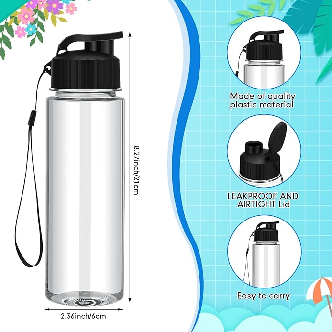 Mifoci 20 Pieces Water Bottle Bulk Plastic Water Bottles Bulk Gym Sports Adults Reusable Large Water Bottles with Leak Proof Flip Top for Party Outdoor(17 oz,Black)