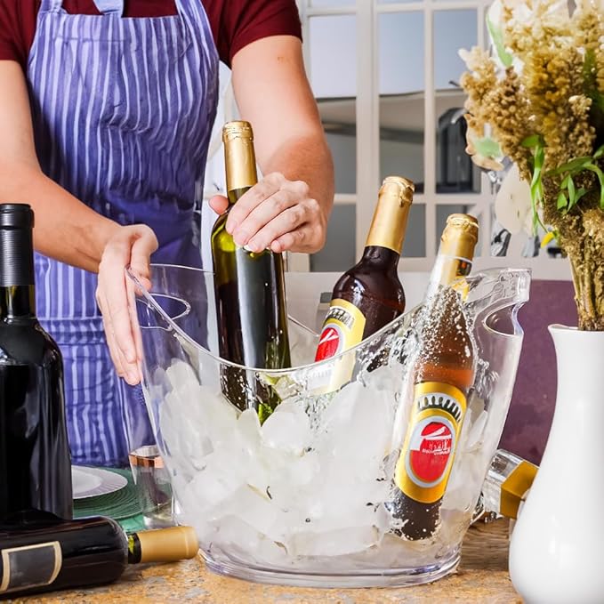 Ice Bucket 2 PCS, Acrylic Clear Wine Bucket 4 Liter Beverage Tub Champagne Wine Bucket for Parties and Drinks, Food Grade, Perfect for Wine, Champagne or Beer Bottles