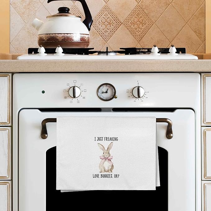 I Just Freaking Love Bunnies Kitchen Towels Decorative Gifts for Rabbit Lovers 16x24, Rabbit Dish Towel Cloths Dishcloths Tea Towel, Easter Bunny Bathroom Kitchen Hand Towel Decor