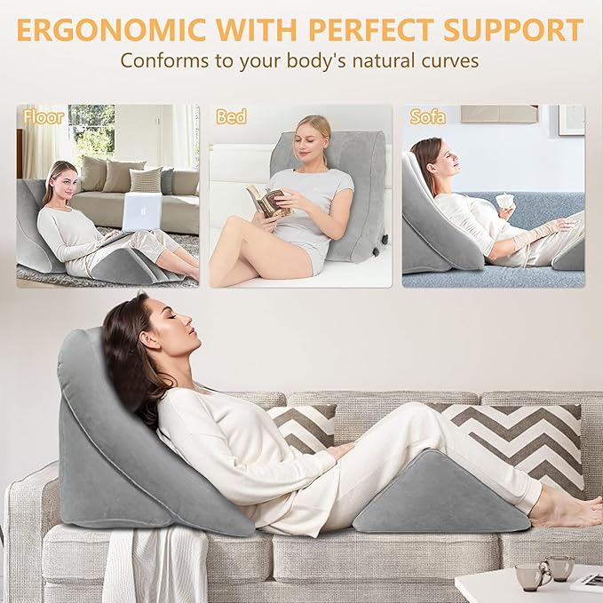 Inflatable Wedge Pillow Set for Sleeping, Bed Wedge Pillow Set for Travel, Post Surgery Pillow for After Surgery, Knee & Back Pain, Acid Reflux, GERD, Anti Snoring, Heartburn