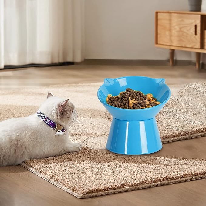 Detachable Elevated Cat Bowls, 15° Tilted Raised Cat Food Bowl Anti-Vomiting,Whisker Friendly, Adjustable Cat Dishes for Protecting Spine,Adult Kitten
