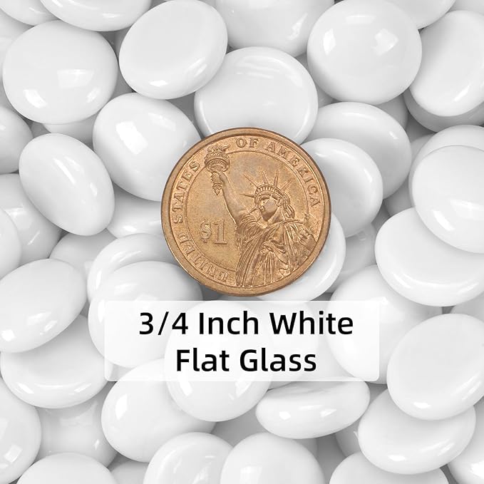 5LB White Flat Glass Marbles for Vases, Gemstone Beads Vase Filler Decorative Glass Pebbles for Fish Tank, DIY Crafts, Aquarium Decor Rocks