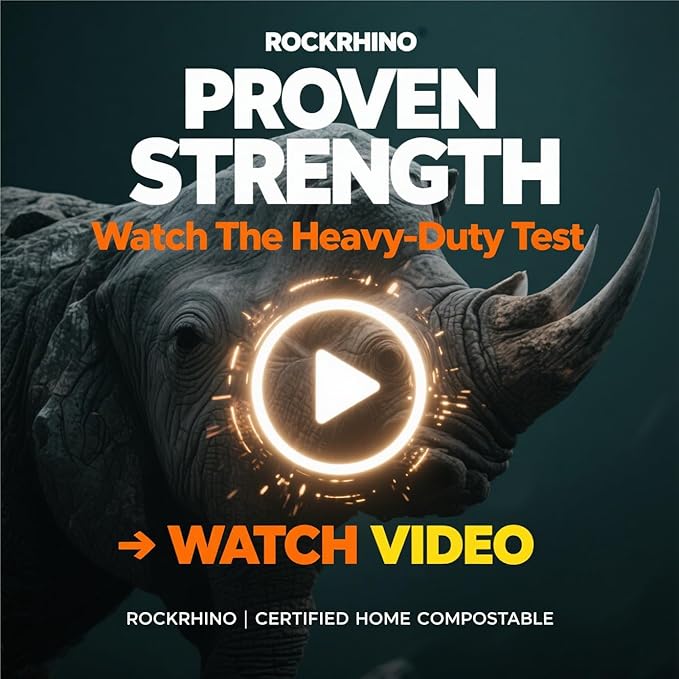 Ultra Thick RockRhino Dog Poop Bags - ECO Heavy Duty, Multi-Layer Bottom, 0% Plastic, 100% Home Compostable, Mint-Scented, Easy Open Tie Handles, Glove-Like Fit - 216 Bags