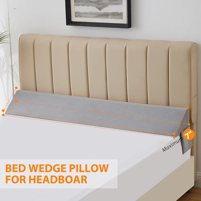 King Bed Wedge Pillow for Headboard, Bed Gap Filler, Mattress Gap Filler King, Fill The Gap (0-7") Between Headboard and Mattress (Velvet, 76"x10"x6")