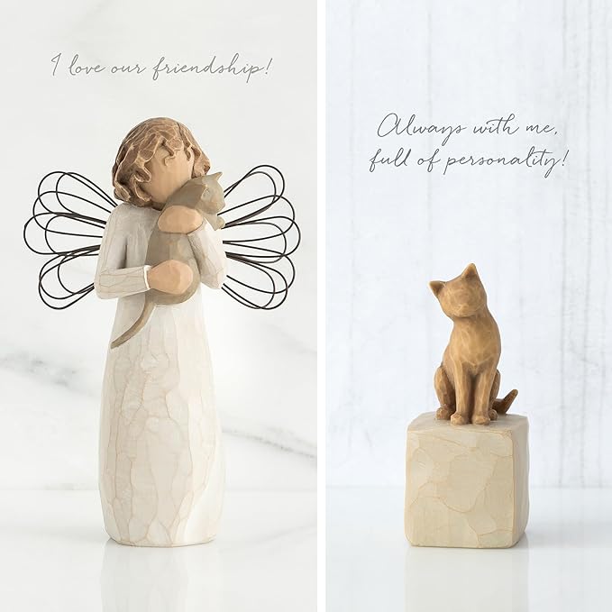 Willow Tree with Affection Angel Figure Plus Love My Cat (Light) Figure, Sculpted Hand-Painted 2 Piece Set