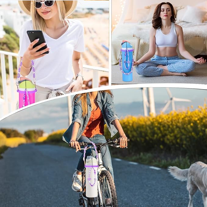 Mity rain Water Bottle Accessories Set for Owala, Including Water Bottle Handle Strap, Charms,Bohemian Style Personality and Easy to Carry (Purple, Universal (not Include Boot))