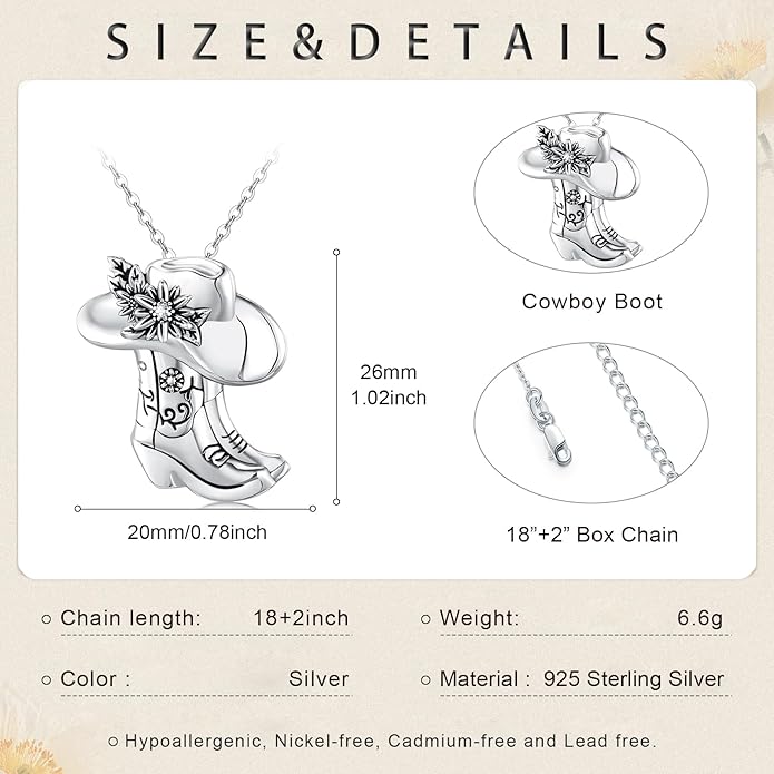 Midir&Etain Western Necklace 925 Sterling Silver Turquoise Pendant Cow Skull/Hat/Tag/Cactus Cowgirl Country Jewelry for Women Men