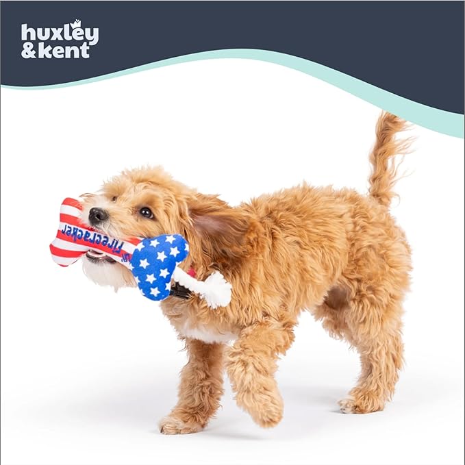 Huxley & Kent Interactive Crinkle Puppy Toys w/ Power Plush Tech - Cute Puppy Toy - Dog Toys for Enrichment ( Lil' Firecracker Bone, Small)