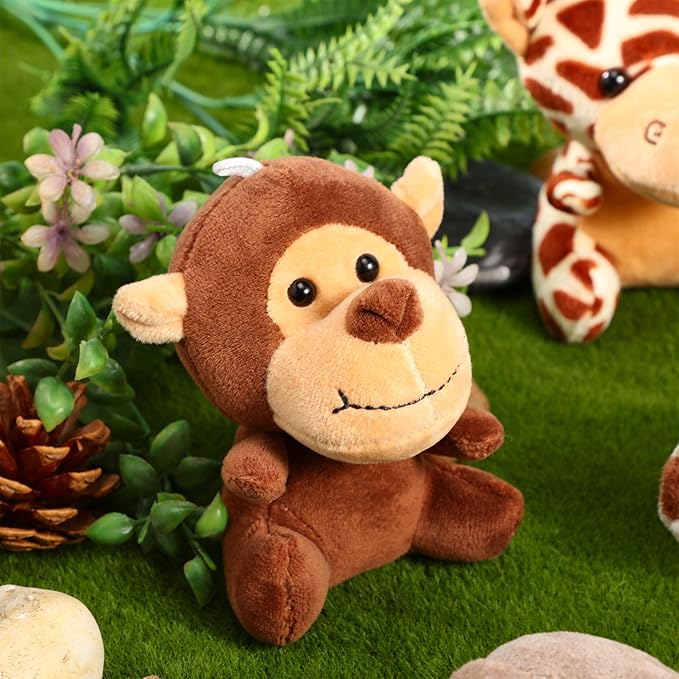 Sumind 12 Pieces Mini Stuffed Forest Animals Jungle Animal Plush Toys 4.8 Inch Cute Elephant Lion Giraffe Tiger Plush for Animal Themed Parties Achievement(Sitting, Lying)