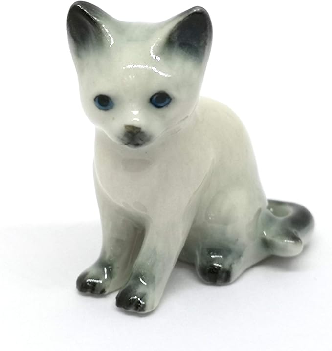 ZOOCRAFT Hand Painted Porcelain Miniature Collectible Ceramic Siamese Cat Figurine