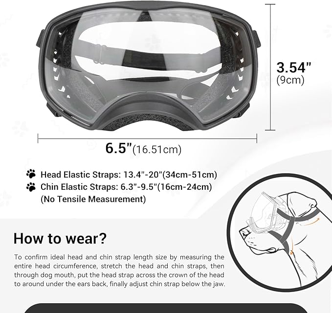 NAMSAN Clear Dog Goggles for Large Dogs, Wide Eyecup & Soft Frame, Anti-UV Sunglasses for Dogs Medium to Large Breed, Driving Dog Eye Protection, Windproof Dustproof, Adjustable, Black Frame