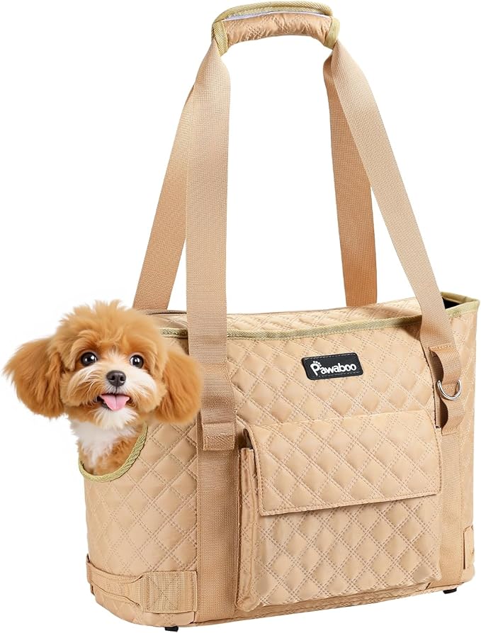 Pawaboo Dog Purse Carrier for Small Dogs with Pocket, Lightweight Dogs and Puppies Tote Bag Carrier, Dog Carriers Soft Sided for Puppy Cat Rabbit, Shopping Travel Puppy Carriers Under 11 LBS, Khaki