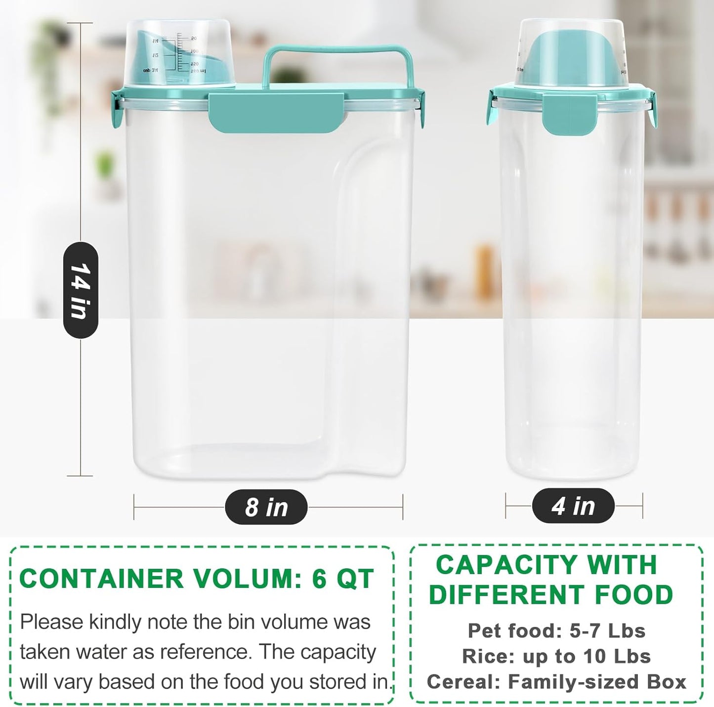 TBMax Pet Food Storage Containers 2 Pack 10 to 14 Lbs Airtight Dog Food Container Dispenser with Large Spout & Portable Handle, Travel Dog Treat Cat Food Storage Bin Bird Seed Container