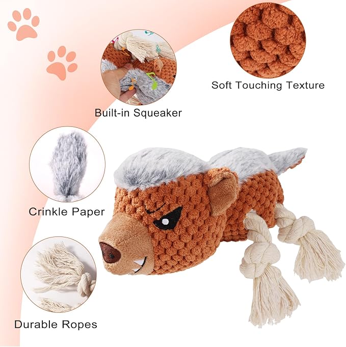 Dog Toys - Squeaky Interactive Plush Dog Toy with Rope, Chew Toy for Large Dogs, Small Dogs & Puppies - Tug of War Dog Toy for Aggressive Chewers, Pet Toys for Dogs