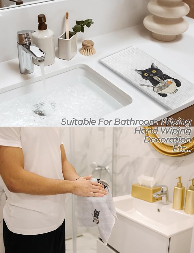 Black Cat Kitchen Towels, Cat Decor Hand Towels for Bathroom, Black Cat Gifts, Cat Gifts for Cat Lovers, Cat Dish Towels Tea Towels for Kitchen, Cat Kitchen Bathroom Decor, 16x24 Inch