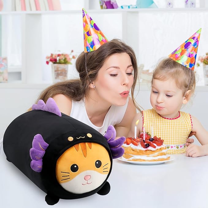 24'' Cute Black Axolotl Cat Plush Toy, Kawaii Plushies Big Axolotl Stuffed Animal, Soft Squishy Axolotl Kitten Plushies Gift for Kids Boys Girls, Birthday