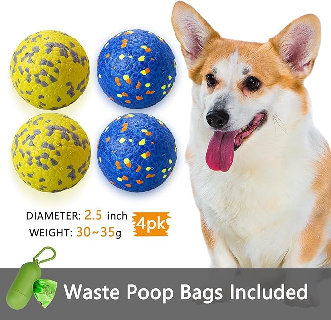 4 Pack Super Bouncy Dog Balls, Fun Indestructible Tennis Balls for Aggressive Chewers, Durable Floating Fetch Toys for Small Dogs with Lifetime Replacement