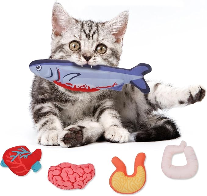 KOOLTAIL Halloween Cat Catnip Toys, 5 Pack Durable Soft Fish & Visceral Organs Toy Filled with Natural Catnip, Interactive Bite Resistant Chew Teeth Cleaning Gift for Indoor Cats Kitten Holiday
