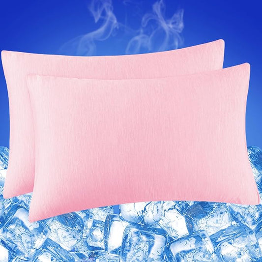 Cooling Pillow Cases for Hot Sleepers - Double Side Arc-Chill Q-Max>0.5 Cooling Fiber Cool Pillow Cases 2 Pack - Breathable Soft Cold Pillow Cases with Hidden Zipper (Pink, 20" x 30")