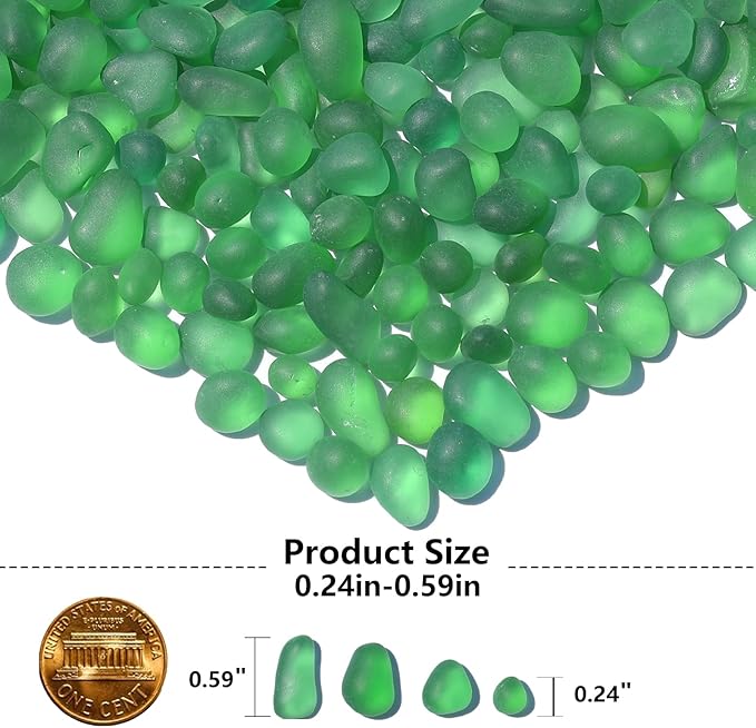 Sea Glass Stones - 2.9LB/46.4oz Green Frosted Glass Pebbles Gemstones - Perfect for Aquarium Rocks, Fish Tank Gravel, Vase Fillers, Seaglass DIY Crafts, and Home Decor