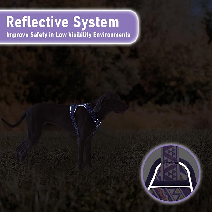 Adjustable Extra Large Dog Vest Harness No-Pull Easy Walking, Cute Pet Harness with Tribal Pattern Breathable Oxford Material 2 Leash Clips and 3 Buckles, German Shepherd, Rottweiler, XL Size