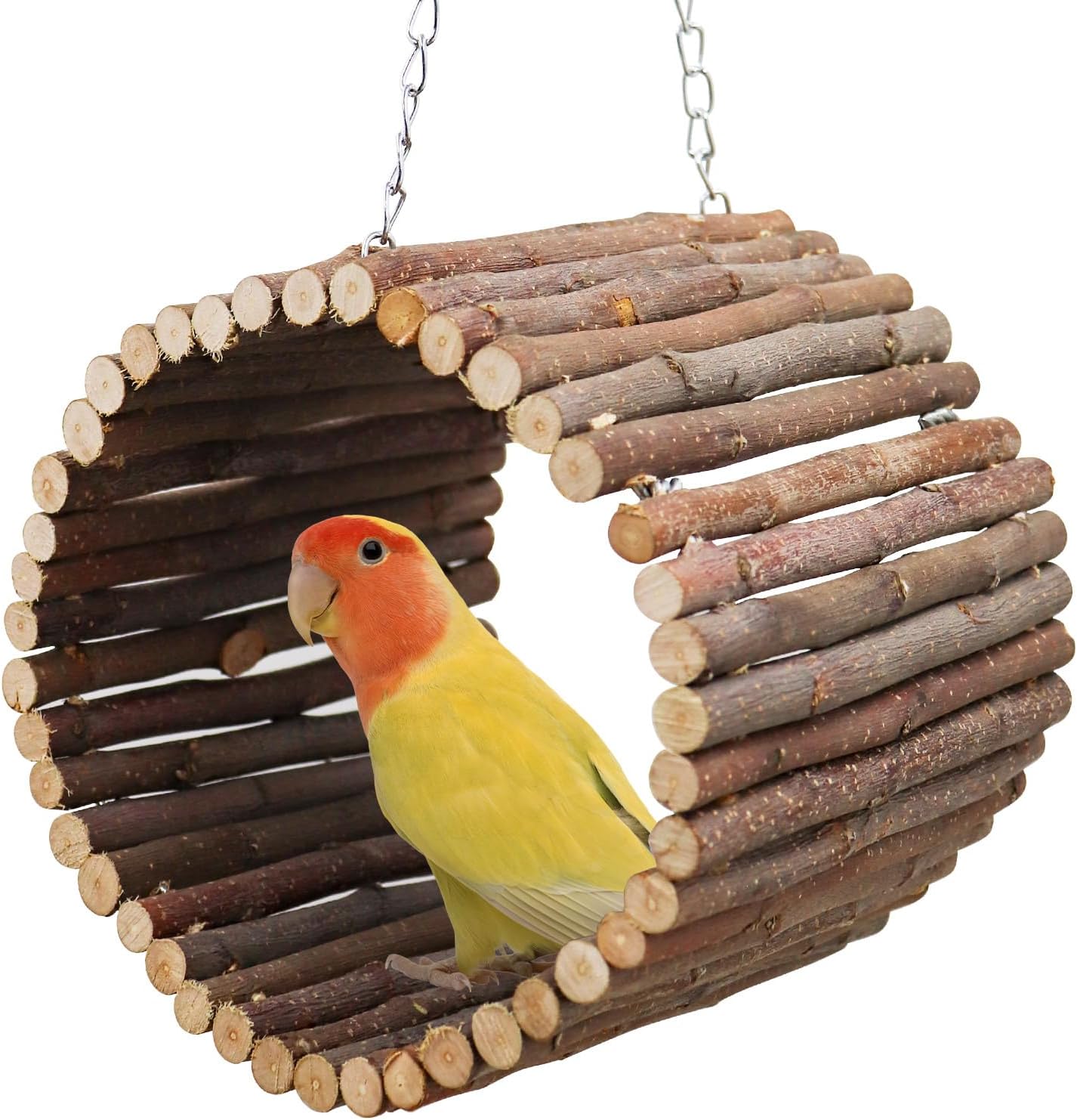 Bird Parrot Swing Toys, Hanging Bird Tree Caves, Natural Apple Wood Parrot Hammock, Bird Cage Accessories, Suitable for Little Bird Parakeets Cockatiels Lovebirds Hamster Rat (6.49" in Diameter)
