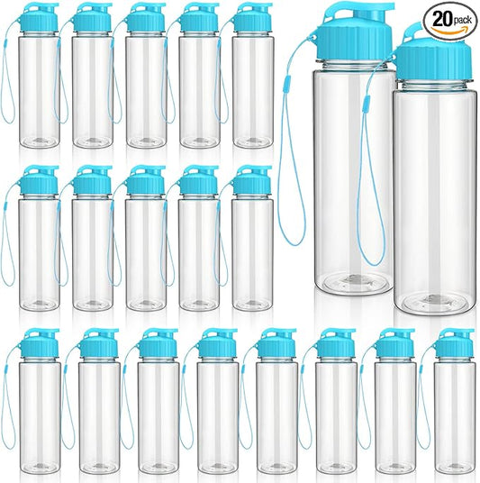 Mifoci 20 Pieces Water Bottle Bulk Plastic Water Bottles Bulk Gym Sports Adults Reusable Large Water Bottles with Leak Proof Flip Top for Party Outdoor(17 oz,Sky Blue)