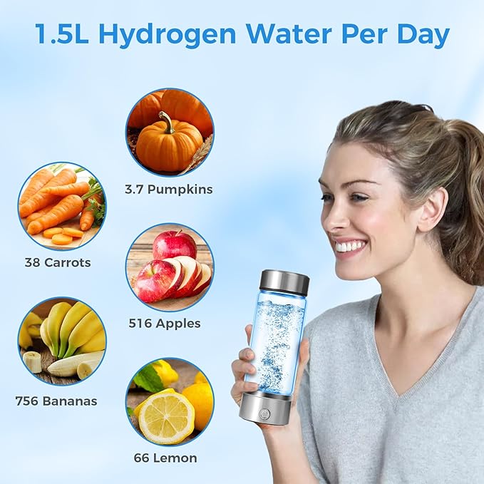 Hydrogen Water Bottle - Hydrogen Water Bottle Generator, Hydrogen Water Machine Improve Water in 3 Minutes, Portable & Rechargeable for Home, Exercise, Office, Gift (Silvery)