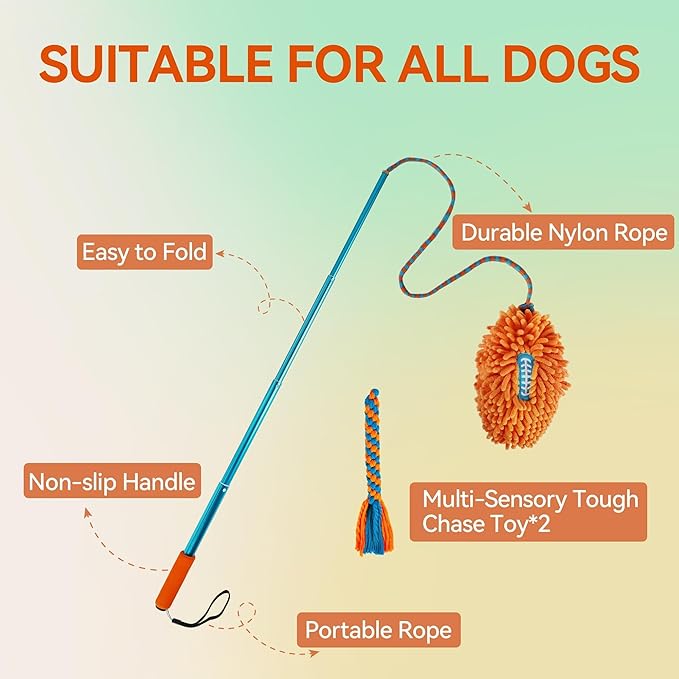 ALL FOR PAWS Dog Flirt Pole, Interactive Flirt Pole for Small Medium Dogs, Flirt Pole with 2 Chew Chase Lures Toys, Dog Toy for Tug of War Exercise & Training Tools