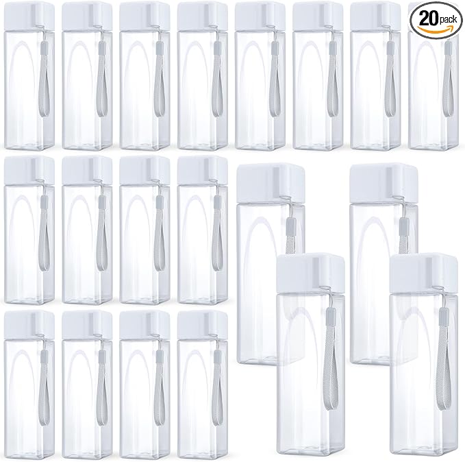 Mifoci 20 Pieces Water Bottle Bulk 17 oz Plastic Water Bottles Bulk Gym Sports Adults Reusable Large Water Bottles for Outdoor Fitness(White,Rectangle)