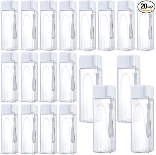 Mifoci 20 Pieces Water Bottle Bulk 17 oz Plastic Water Bottles Bulk Gym Sports Adults Reusable Large Water Bottles for Outdoor Fitness(White,Rectangle)