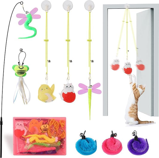 Interactive Cat Feather Toys 8Pcs,Interactive Wand,Cat Teaser,Indoor cat Hanging Interactive Toy Suitable for Bored Adult Cats and Kittens Play Chase Exercise