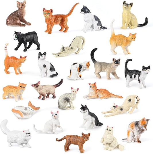 DIVINA VITAE 24Pcs Realistic Cat Figurines Plastic Mini Cat Figures Cute Cats Cake Toppers for DIY Craft Decor Birthday Gift School Project Landscape Bonsai