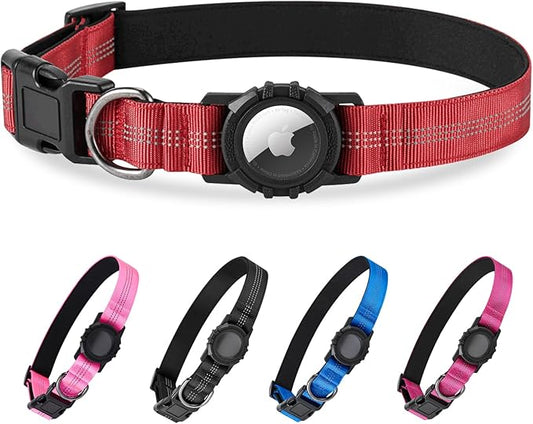 Dog Collar Compatible with Airtag, with Waterproof Cover, Multiple Colors, Multiple Sizes, Breathable Cotton and Linen Material, Suitable for Small, Medium and Large Dogs