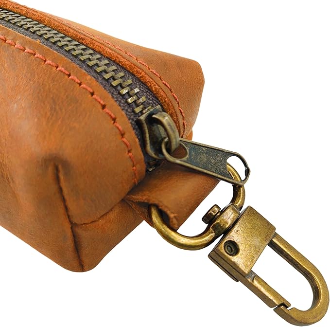 HIFA Genuine Leather Dog Leash Poop Bag Holder - Soft Touch Rustic Leather, Metal Clips, Easy Access to Pet Waste Bags - Outdoor Walking Dispenser