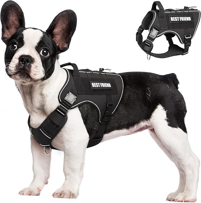 Tactical Dog Harness Small Sized Dog,No Pull Military Dog Vest with Handle,Reflective Heavy Duty Pet Harness for Walking Hiking Training Black S