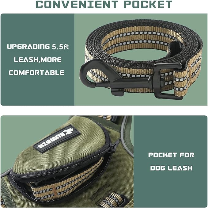 No Pull Dog Harness for Medium Dogs, Adjustable No Choke Pet Vest with Dog Leash Fit Smart Reflective Pet Walking Harness for Training Easy Control Soft Handle Green M