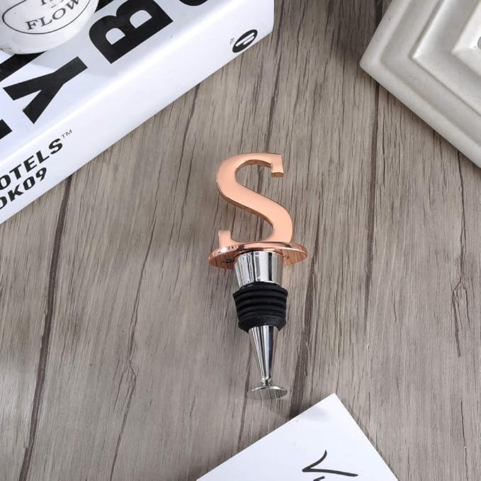 Miicol Wine Stoppers for Wine Bottles Toppers, Monogramm Cute Wine Accessories Gifts for Family Friends Women or Engagement Decorative, First Name Initial Letter S, Rose Gold