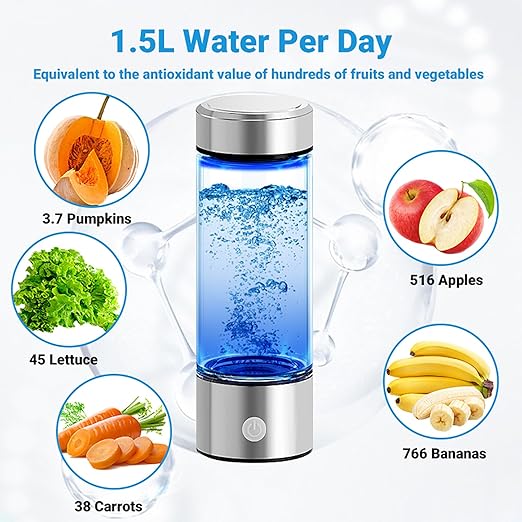 Hydrogen Water Bottle, Portable Rechargeable Hydrogen Water Bottle Generator with SPE PEM Technology 3Min Quick Electrolysis, Hydrogen Water Machine for Home Travel Office Exercise