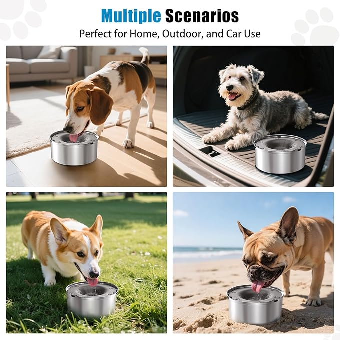 SCHITEC Dog Water Bowl No Spill 1.2L/40oz Slow Drinking Anti-Splash Stainless Steel Dog Bowl with Floating Disk, Spill Proof Pet Travel Water Dispenser for Sloppy Messy Drinkers(Gray)
