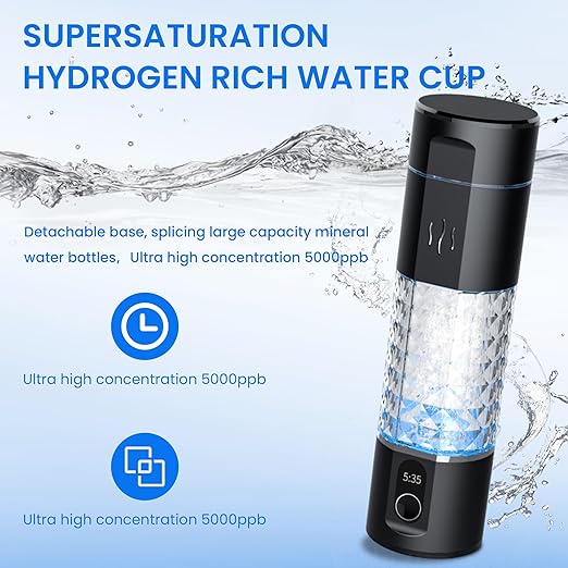Hydrogen Water Generator, 5000ppb,290ml, Hydrogen Water Bottle, SPE and PEM Technology,Rechargeable Portable Hydrogen Water Machine Generator, 5Min Quick Electrolysis, zbfc3B